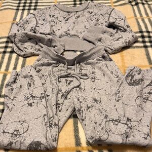 Fashion Nova Gray Marble Print Cropped Sweatshirt Hoodie Set